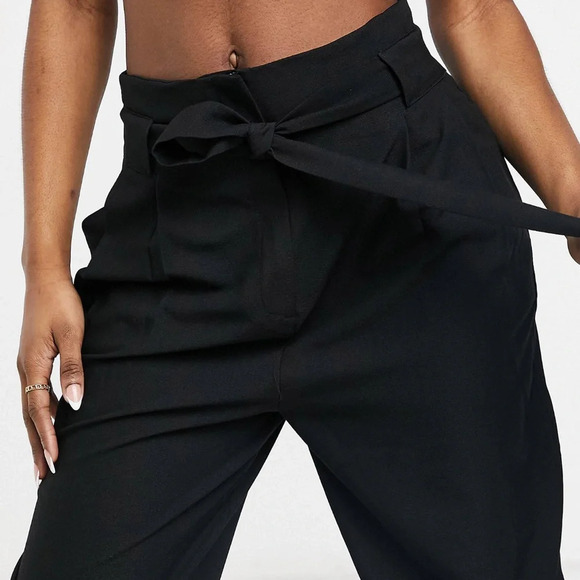 ASOS DESIGN tailored tie waist tapered ankle grazer work pants career trousers - Picture 2 of 10